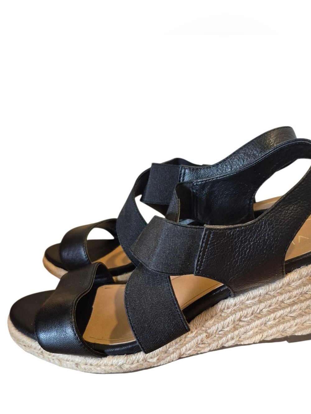Vionic Ainsleigh Womens 8 Black Orthaheel Technology Espadrille Wedge Sandals